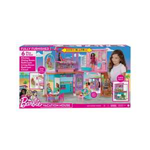 Giocattolo Barbie - Barbie Casa di Malibu 106 cm playset casa delle bambole con 2 piani, 6 stanze, ascensore altalena e più di 30 pezzi Barbie