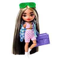 Giocattolo Barbie - Extra Minis Mini Bambola Articolata con Giacca a Quadri e Morbidi Capelli Bicolore Barbie