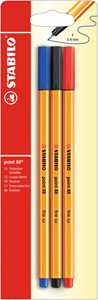 Cartoleria Fineliner - STABILO point 88 - Pack da 3 - Nero/Blu/Rosso STABILO