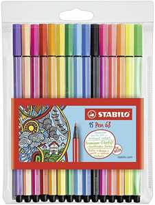 Cartoleria Pennarello Premium - STABILO Pen 68 - Astuccio da 15 (10 base + 5 Neon) - Colori assortiti STABILO
