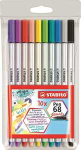 Cartoleria Pennarello Premium con punta a pennello - STABILO Pen 68 brush - Astuccio da 10 - con 10 colori assortiti STABILO