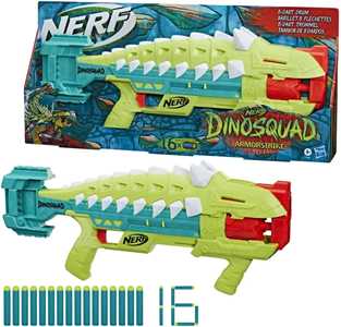Giocattolo Nerf DinoSquad - Armorstrike, tamburo rotante da 8 dardi, impugnatura sganciabile, 16 dardi Nerf Elite Hasbro