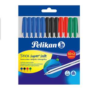 Cartoleria Penna a sfera Pelikan Stick Supersoft con inchiostro superscorrevole. Confezione 12 pezzi (10+2 omaggio) Pelikan