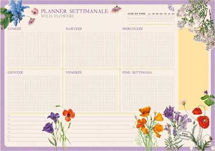 Cartoleria Bloc Planner Settimanale A3 Botanical Wild Flowers Italiano Kokonote Kokonote
