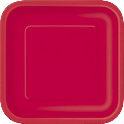 Unique Party- Piatti Ecologici Quadrati di Carta-18 cm-Colore Rosso-Confezione da 16, Red, 31502EU