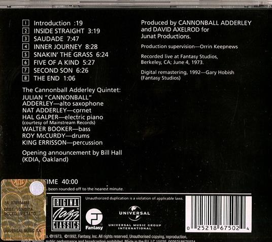 Inside Straight - CD Audio di Julian Cannonball Adderley - 2