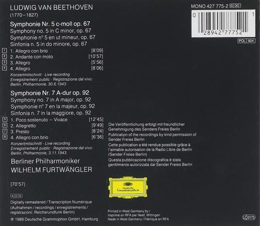 Sinfonie n.5, n.7 - CD Audio di Ludwig van Beethoven,Wilhelm Furtwängler,Berliner Philharmoniker - 2