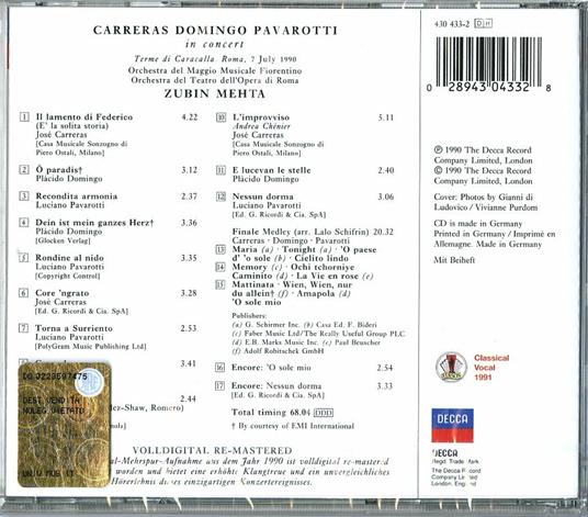 Carreras Domingo Pavarotti in Concert Roma '90 - CD Audio di Placido Domingo,Luciano Pavarotti,José Carreras - 2