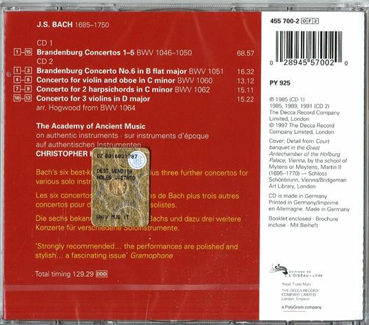 Concerti brandeburghesi completi - CD Audio di Johann Sebastian Bach,Christopher Hogwood,Academy of Ancient Music - 2