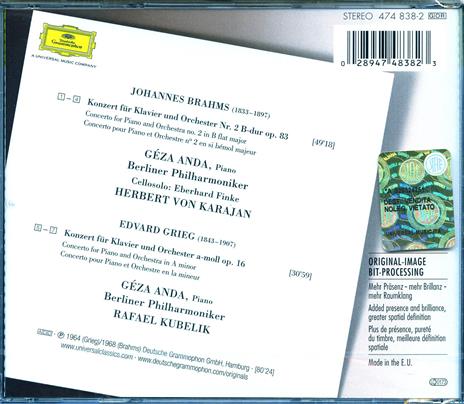 Concerto per pianoforte n.2 / Concerto per pianoforte - CD Audio di Johannes Brahms,Edvard Grieg,Herbert Von Karajan,Berliner Philharmoniker,Géza Anda - 2