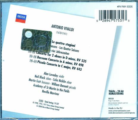 Le quattro stagioni - CD Audio di Antonio Vivaldi,Neville Marriner,Academy of St. Martin in the Fields - 2