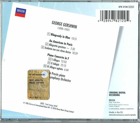 Rapsodia in blu - Concerto in Fa - Un americano a Parigi - CD Audio di George Gershwin,André Previn,Pittsburgh Symphony Orchestra - 2