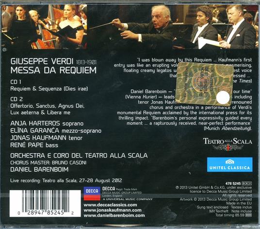 Requiem - CD Audio di Giuseppe Verdi,Orchestra del Teatro alla Scala di Milano,René Pape,Jonas Kaufmann,Anja Harteros,Daniel Barenboim - 2