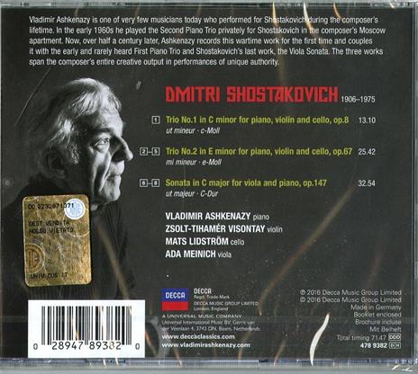 Trii con pianoforte n.1, n.2 - Sonata per viola e pianoforte - CD Audio di Dmitri Shostakovich,Vladimir Ashkenazy - 2