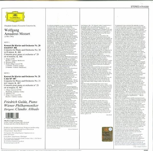 Concerti per pianoforte n.20, n.21 - Vinile LP di Wolfgang Amadeus Mozart,Friedrich Gulda,Claudio Abbado - 2