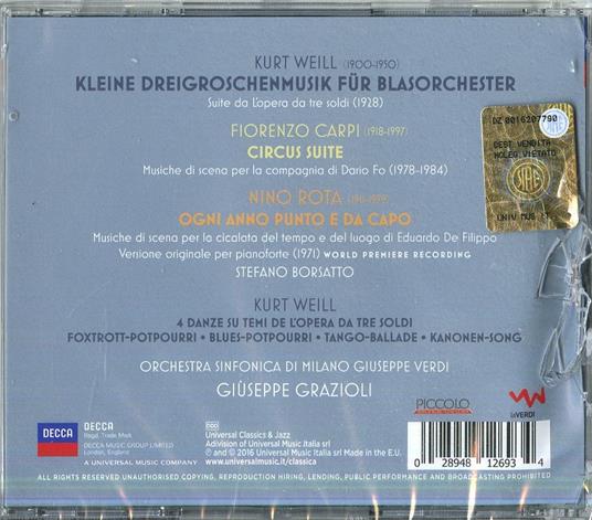 L'opera da tre soldi (Die Dreigroschenoper) Suite - Circus Suite - Ogni  anno punto e da capo - Kurt Weill , Nino Rota - CD | IBS