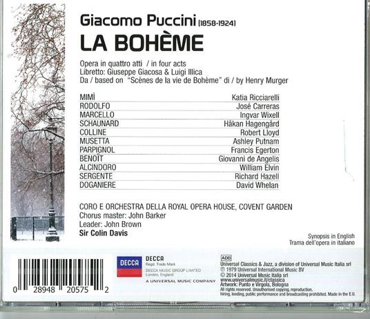 La Bohème - CD Audio di Giacomo Puccini,Sir Colin Davis,José Carreras,Katia Ricciarelli,Covent Garden Orchestra - 2