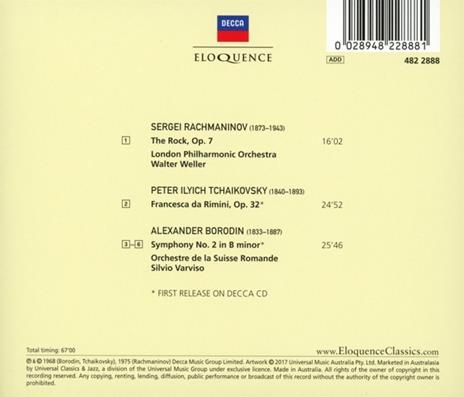 The Rock / Francesca da Rimini / Sinfonia n.2 - CD Audio di Sergei Rachmaninov,Pyotr Ilyich Tchaikovsky,Alexander Borodin,Silvio Varviso,Walter Weller - 2