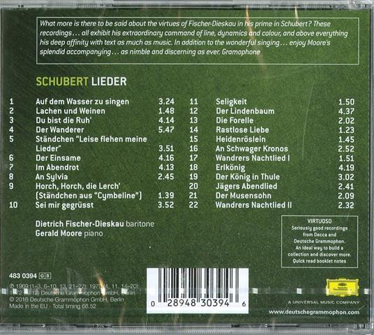 Lieder (Serie Virtuoso) - CD Audio di Franz Schubert,Gerald Moore,Dietrich Fischer-Dieskau - 2