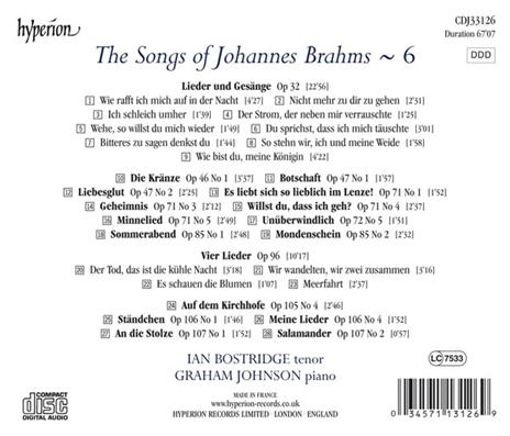 The Songs of Brahms vol.6 - CD Audio di Johannes Brahms,Ian Bostridge,Graham Johnson - 2