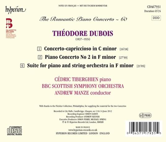 The Romantic Piano Concerto vol.60 - CD Audio di Cédric Tiberghien,Theodore Dubois - 2