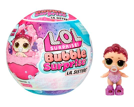 Lol surprise bubble surprise lil sisters  assortimento casuale  bambola da collezione, baby sisters, sorprese