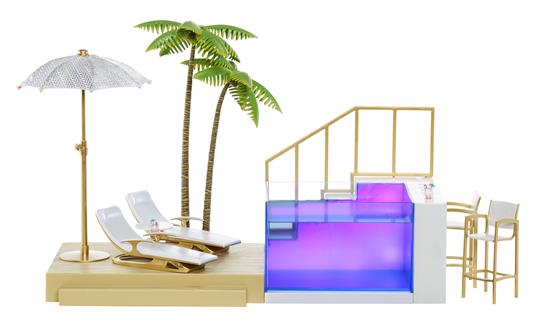 Rainbow High Pacific Coast Colour Change Set da Gioco Piscina e Beach Club-con luci a LED, Ponte e Palme-per Bambole alla Moda-Include sedie, Bevande e Altro-età: dai 6 Anni in su, Colore, 578475EUC - 10