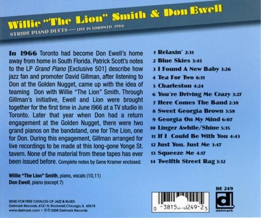 Stride Piano Duets - CD Audio di Willie the Lion Smith,Don Ewell - 2