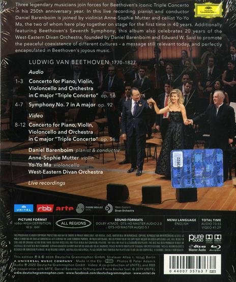 Concerto triplo - Sinfonia n.7 (Blu-ray) - Blu-ray di Ludwig van Beethoven,Yo-Yo Ma,Anne-Sophie Mutter,West-Eastern Divan Orchestra,Daniel Barenboim - 2
