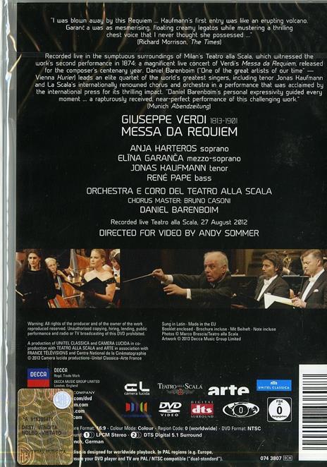 Giuseppe Verdi. Requiem (DVD) - DVD di Giuseppe Verdi,Elina Garanca,Jonas Kaufmann,Anja Harteros,Daniel Barenboim - 2