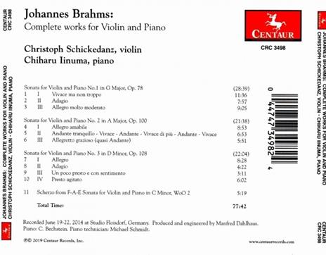 Musica completa per violino e pianoforte - CD Audio di Johannes Brahms,Christoph Schickedanz - 2