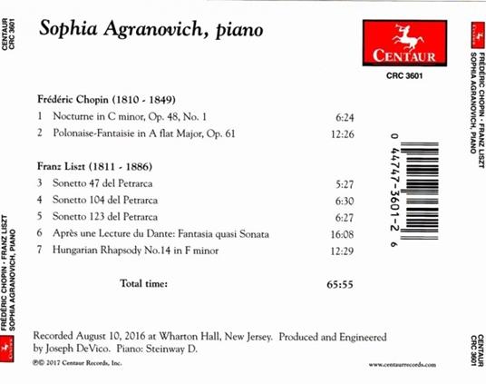 Piano Works - CD Audio di Frederic Chopin,Franz Liszt,Sophia Agranovich - 2