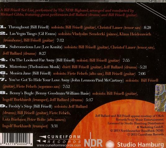 Play a Bill Frisell Setlist (feat. Bill Frisell) - CD Audio di Michael Gibbs,NDR Bigband - 2