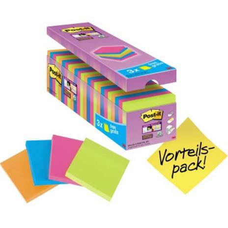 Post-it Nota adesiva, memo 654SE24P 76 mm x 76 mm Arancione Neon , Verde Neon, Ultra-Rosa , Ultra-blu 2160 Foglio