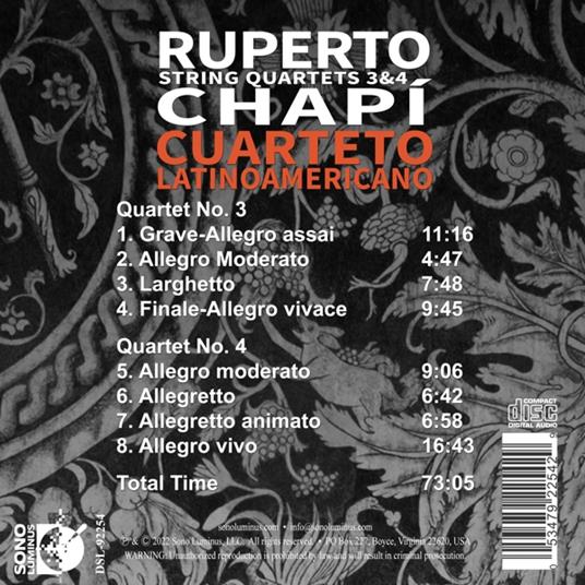 Ruperto Chapi String Quartets 3 & 4 - CD Audio di Cuarteto Latinoamericano - 2