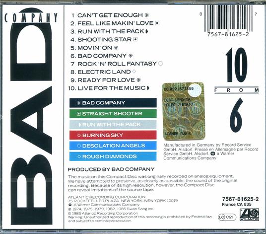 10 From 6 - CD Audio di Bad Company - 2