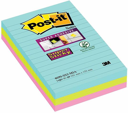 Foglietti Post-It® Super Sticky Grandi Formati, Rosa, a Righe, 101