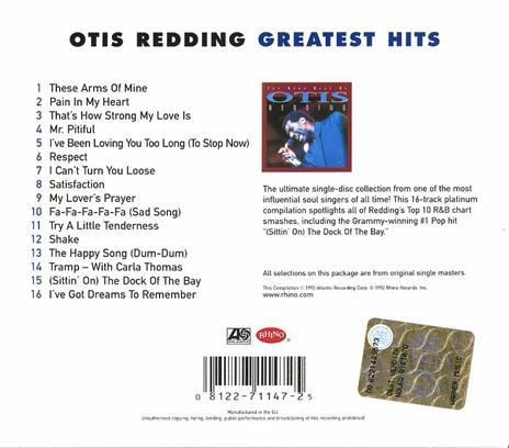 Greatest Hits. The Very Best of Otis Redding - CD Audio di Otis Redding - 2