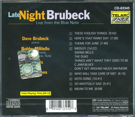 Late Night Brubeck - Live From The Blue - CD Audio di Dave Brubeck - 2