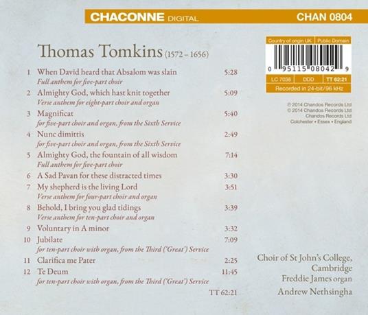 Sacred Choral Works - CD Audio di Thomas Tomkins - 2