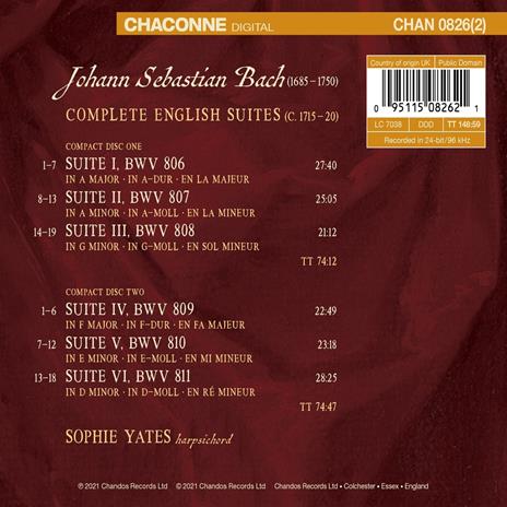 Complete English Suites - CD Audio di Johann Sebastian Bach,Sophie Yates - 2