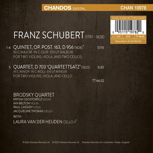 String Quintet - Quartettsatz - CD Audio di Franz Schubert,Brodsky Quartet - 2