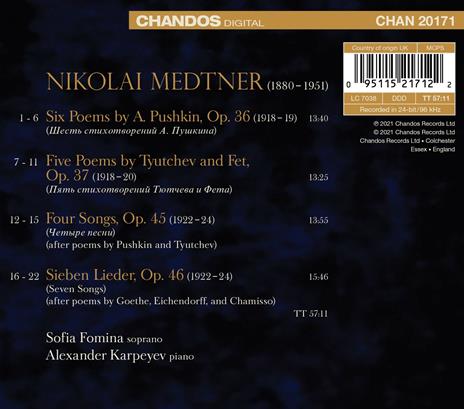 Songs - CD Audio di Nikolaj Medtner,Sofia Fomina - 2