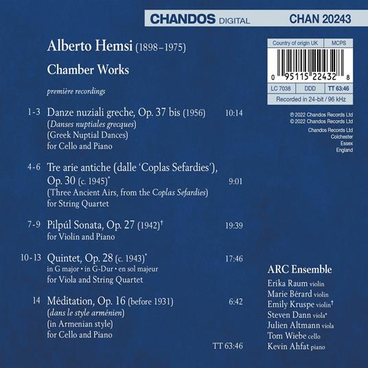 Chamber Works - CD Audio di Arc Ensemble,Alberto Hemsi - 2