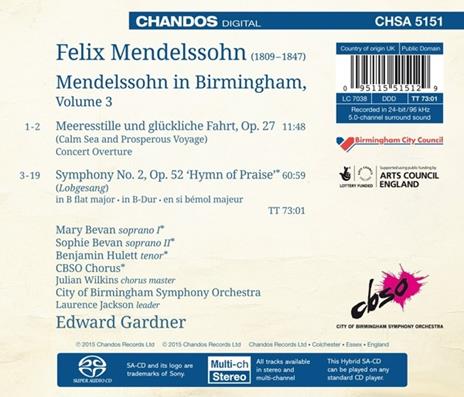 Mendelssohn in Birminghan vol.3 - SuperAudio CD ibrido di Felix Mendelssohn-Bartholdy,City of Birmingham Symphony Orchestra,Edward Gardner - 2