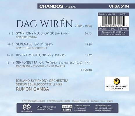 Sinfonietta - CD Audio di Dag Wiren,Iceland Symphony Orchestra - 2