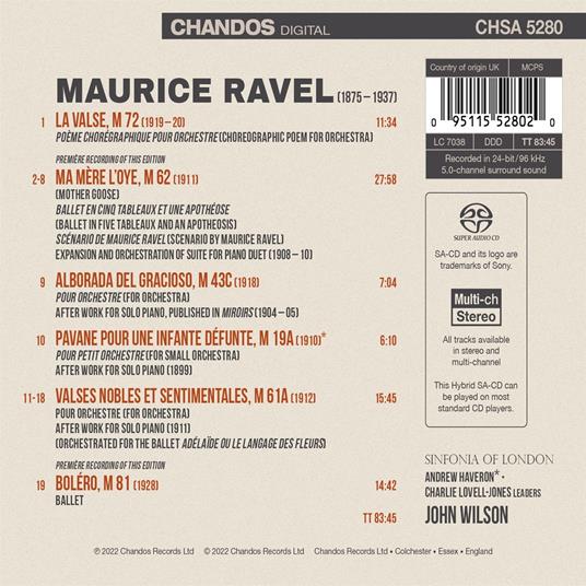 Orchestral Works - SuperAudio CD di Maurice Ravel,Sinfonia of London - 2