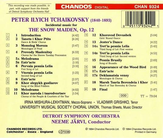 La fanciulla di neve op.12 - CD Audio di Pyotr Ilyich Tchaikovsky - 2