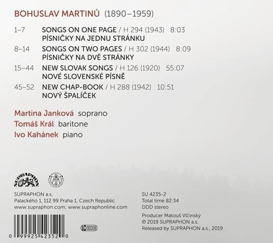 Songs - CD Audio di Bohuslav Martinu - 2