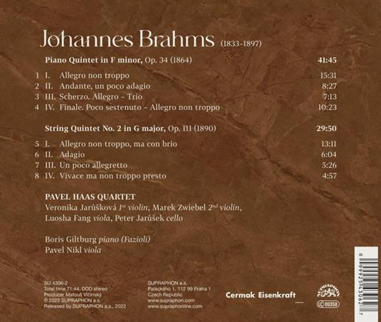 Piano Quintet Op.34 - String Quintet Op.111 - CD Audio di Johannes Brahms,Pavel Haas Quartet - 2